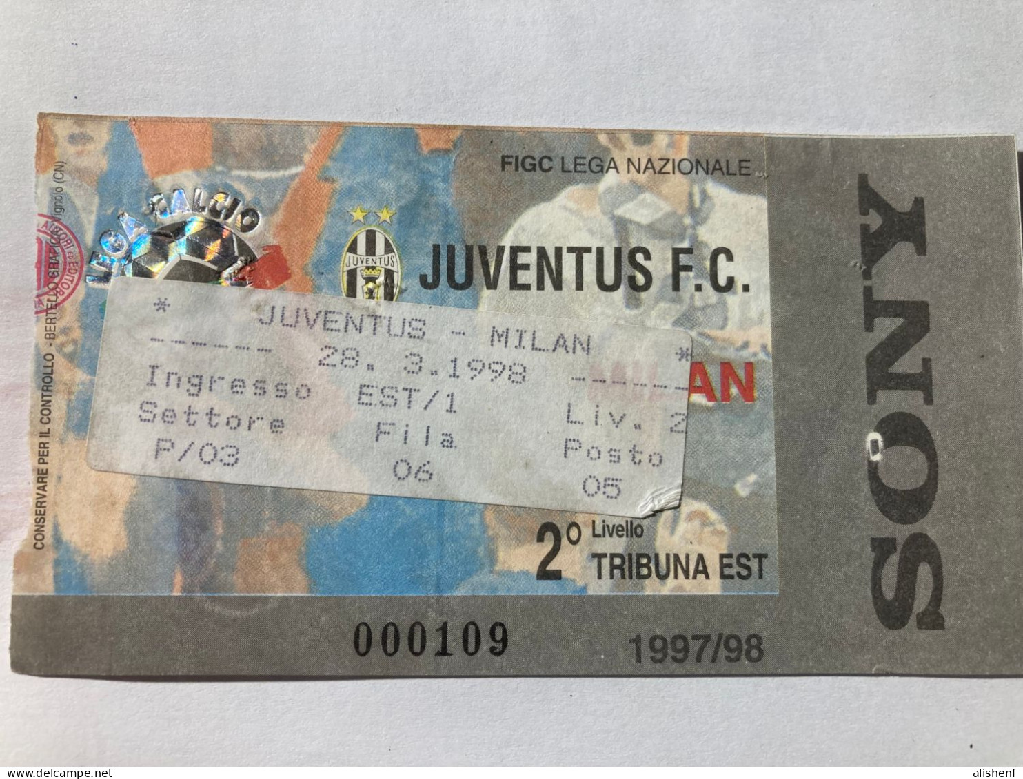 Biglietto Stadio Juventus Milan Campionato Serie A 1997-98 - Tickets - Vouchers