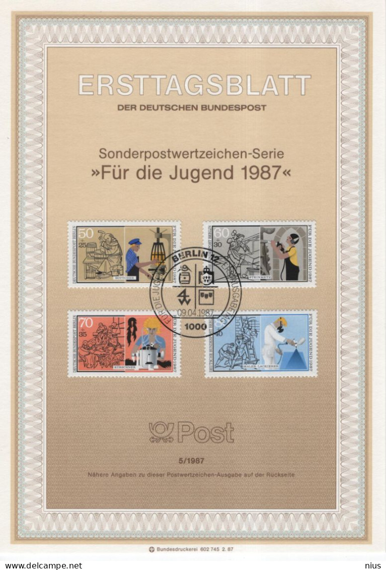 Germany Deutschland 1987-5 Für Die Jugend, Professions Craft Trades Handwerksberufe, Canceled In Berlin - 1981-1990