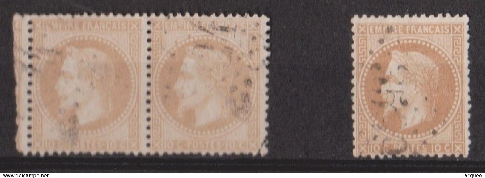 FRANCE N°28 EN PAIRE 10C. BISTRE OBL  + N°28A 10C. BISTRE OBL K - 1863-1870 Napoleon III With Laurels