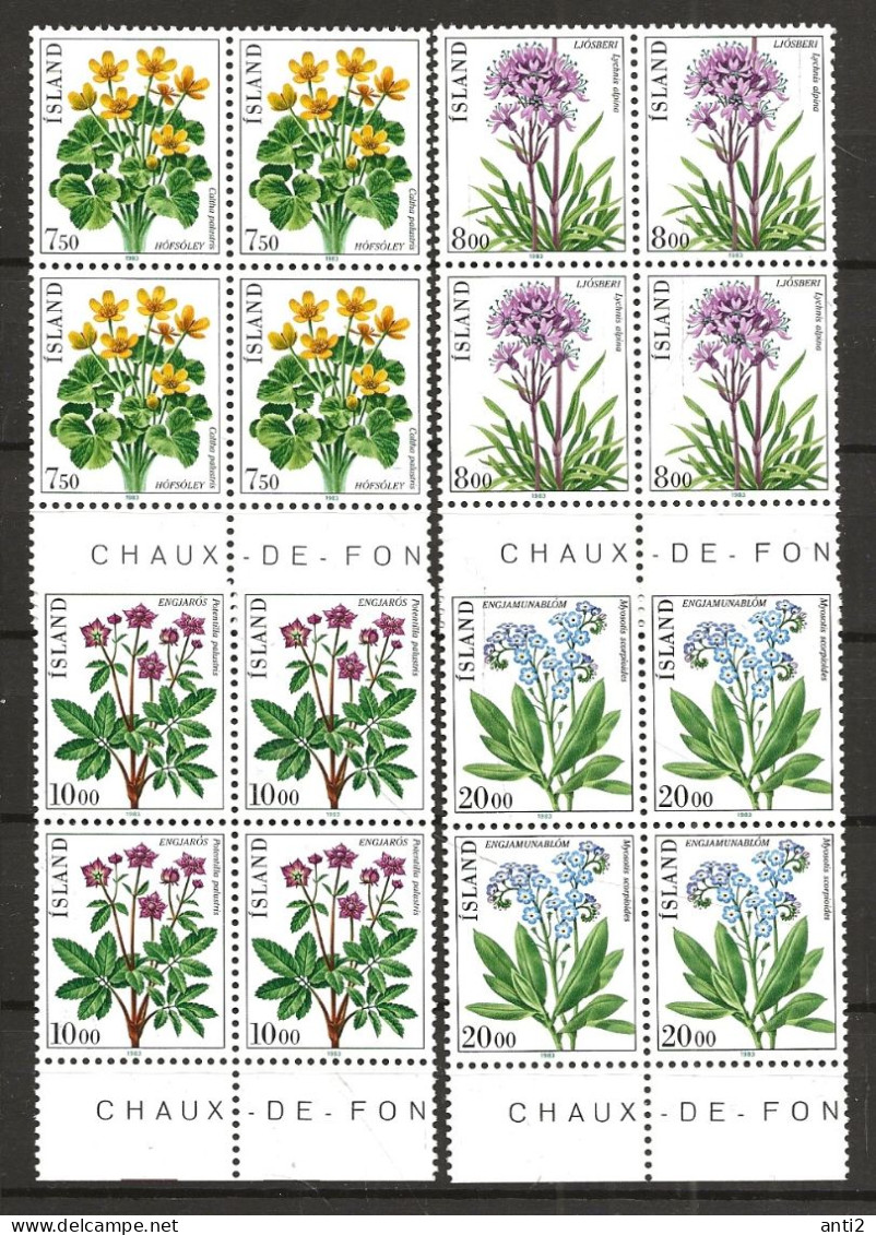 Iceland Island 1983 Flowers (I),  Mi 582.585 In Blocs Of Four  MNH(**) - Unused Stamps