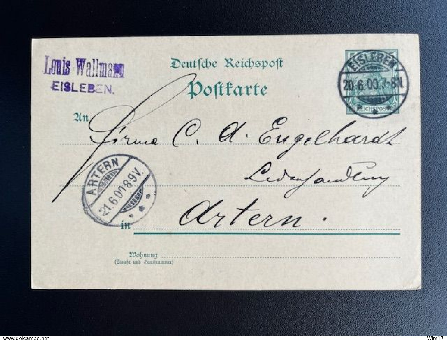 GERMANY 1900 POSTCARD EISLEBEN TO ARTERN 20-06-1900 DUITSLAND DEUTSCHLAND - Briefkaarten