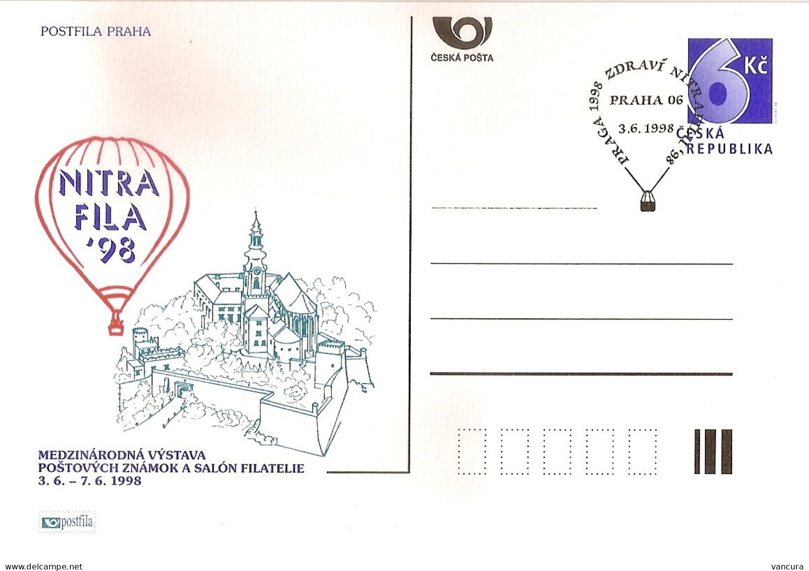 CDV A 33 Czech Republic Nitrafila Stamp Exhibition 1998 Nitra Castle And Church NOTICE POOR SCAN, BUT THE CARD IS FINE! - Cartoline Postali