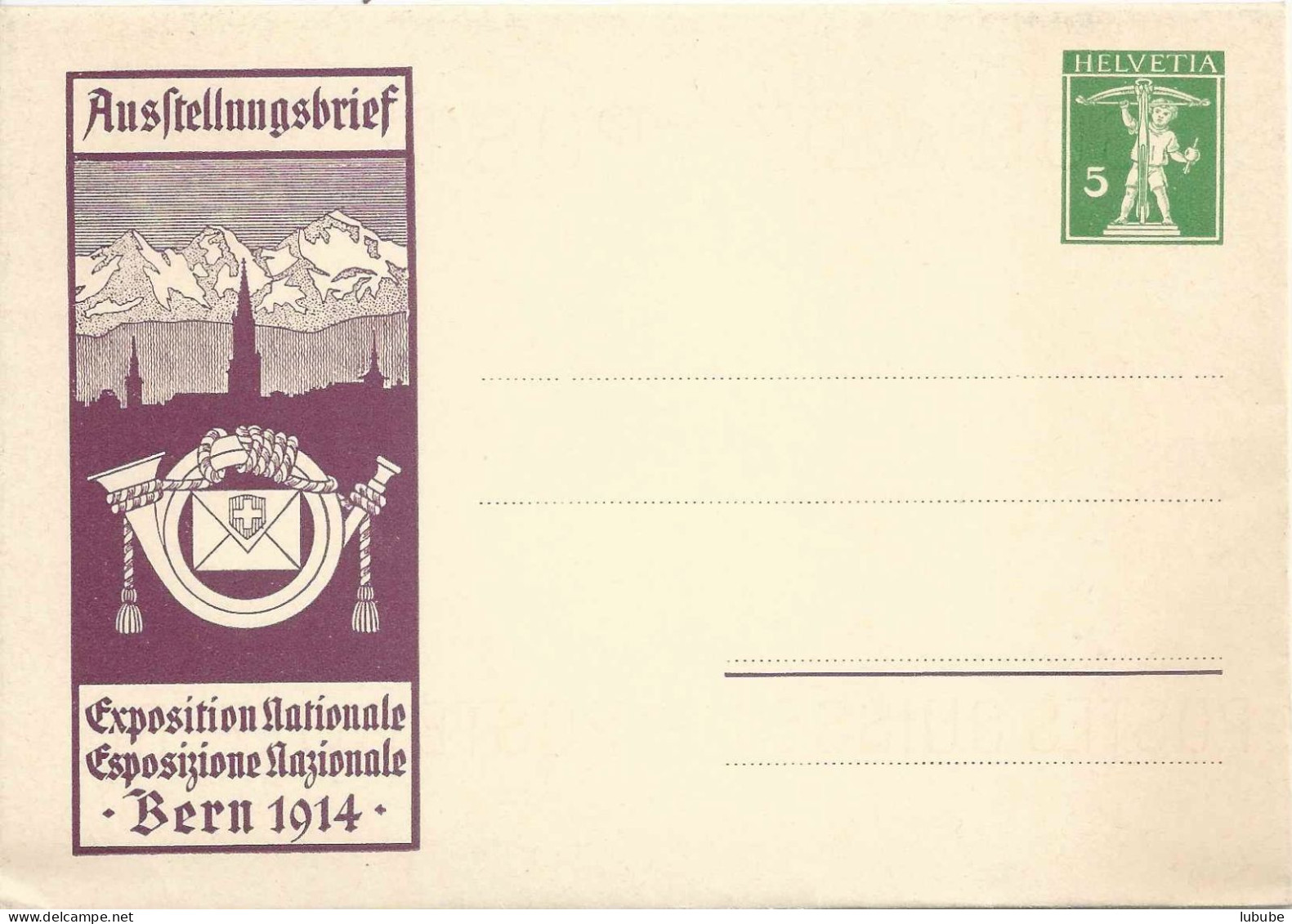 Ausstellungsbrief 1, 5 Rp.grün  Expostition Nationale Bern       1914 - Stamped Stationery