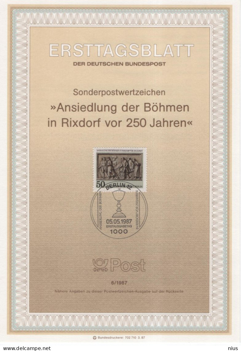 Germany Deutschland 1987-6 250th Anniv. Of The Bohemian Settlement In Rixdorf, Ansiedlung Der Bohmen, Berlin - 1981-1990