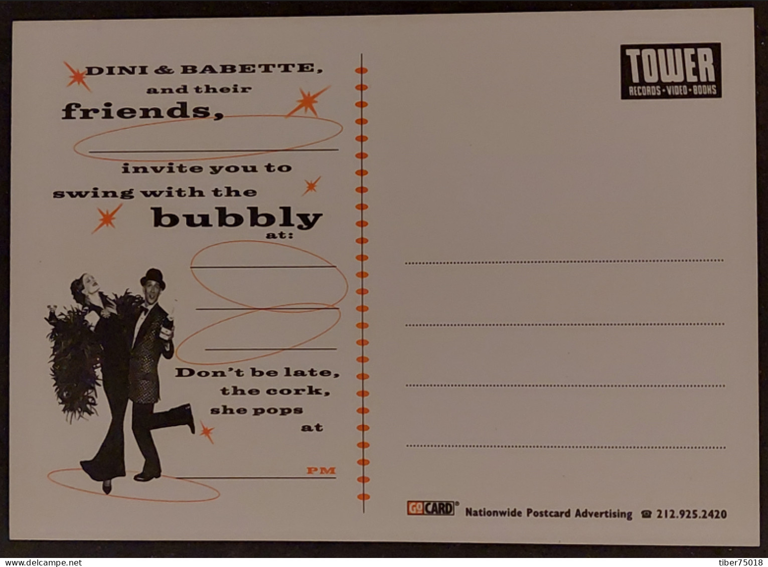 Carte Postale (Tower Records) Martini & Rossi (Asti Spumante - Boisson, Alcool) Dini & Babette Say : Come For The Bubbly - Reclame