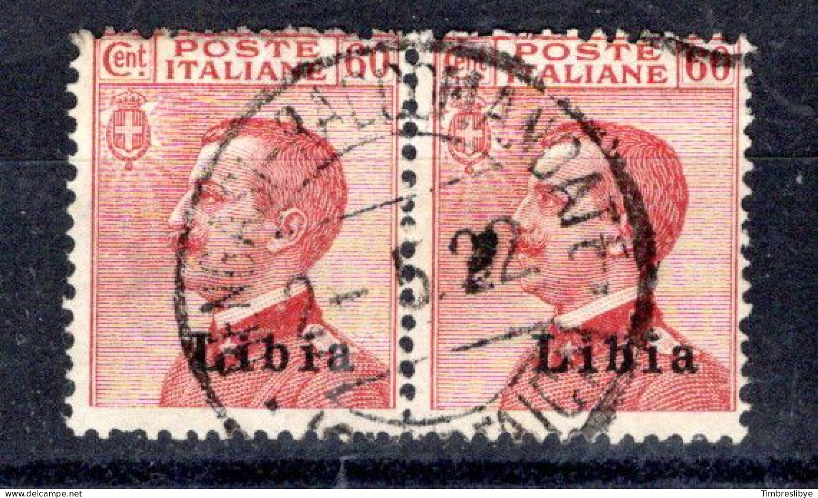 LIBYA 1918; Colonie Italienne, Emanuel III, 60 Ct, Mi-N° 12 En Paire, Oblitéré - Libyen