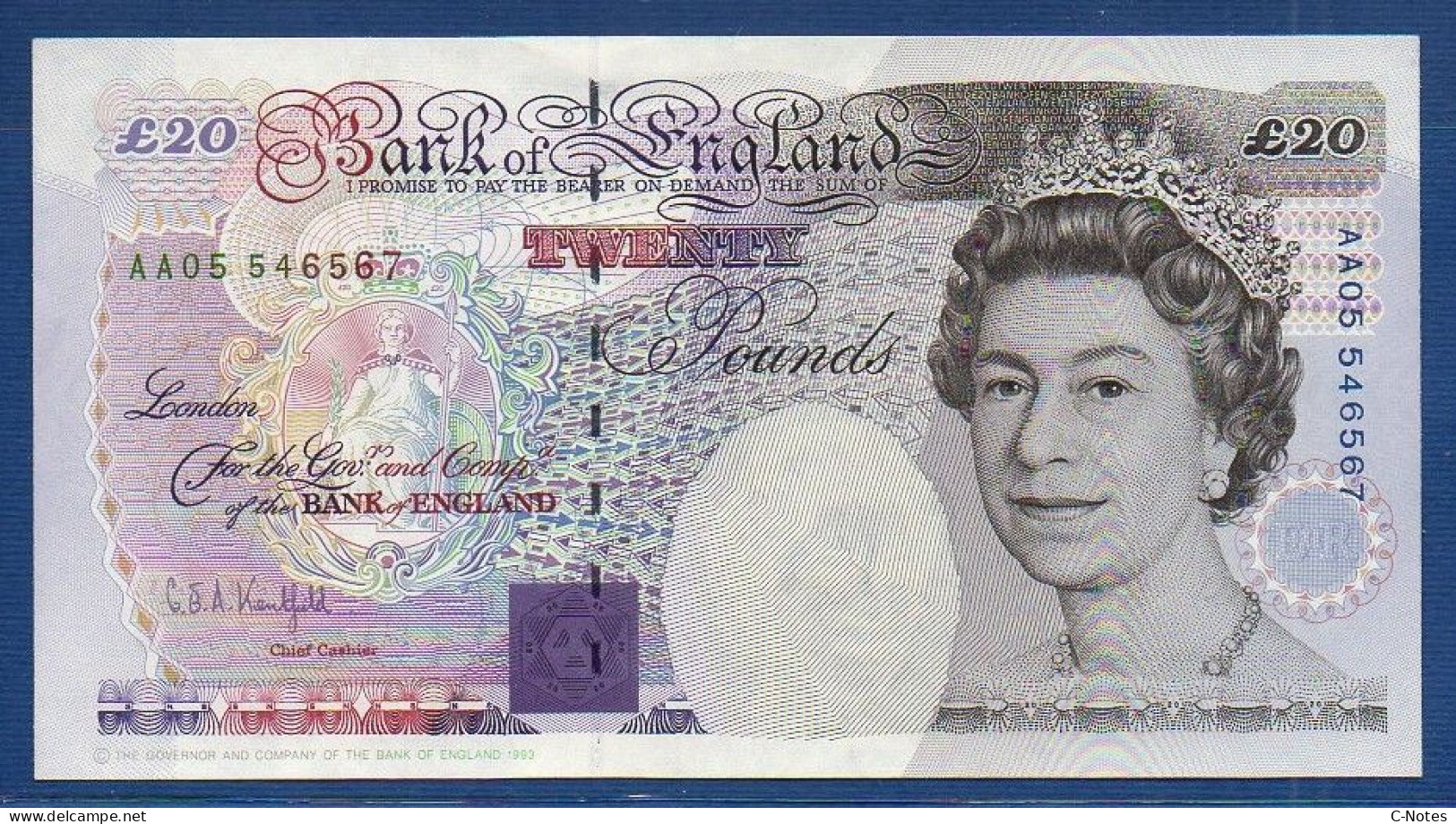 GREAT BRITAIN - P.384b – 20 Pounds 1993 UNC-,  S/n AA05 546567 - 20 Pounds