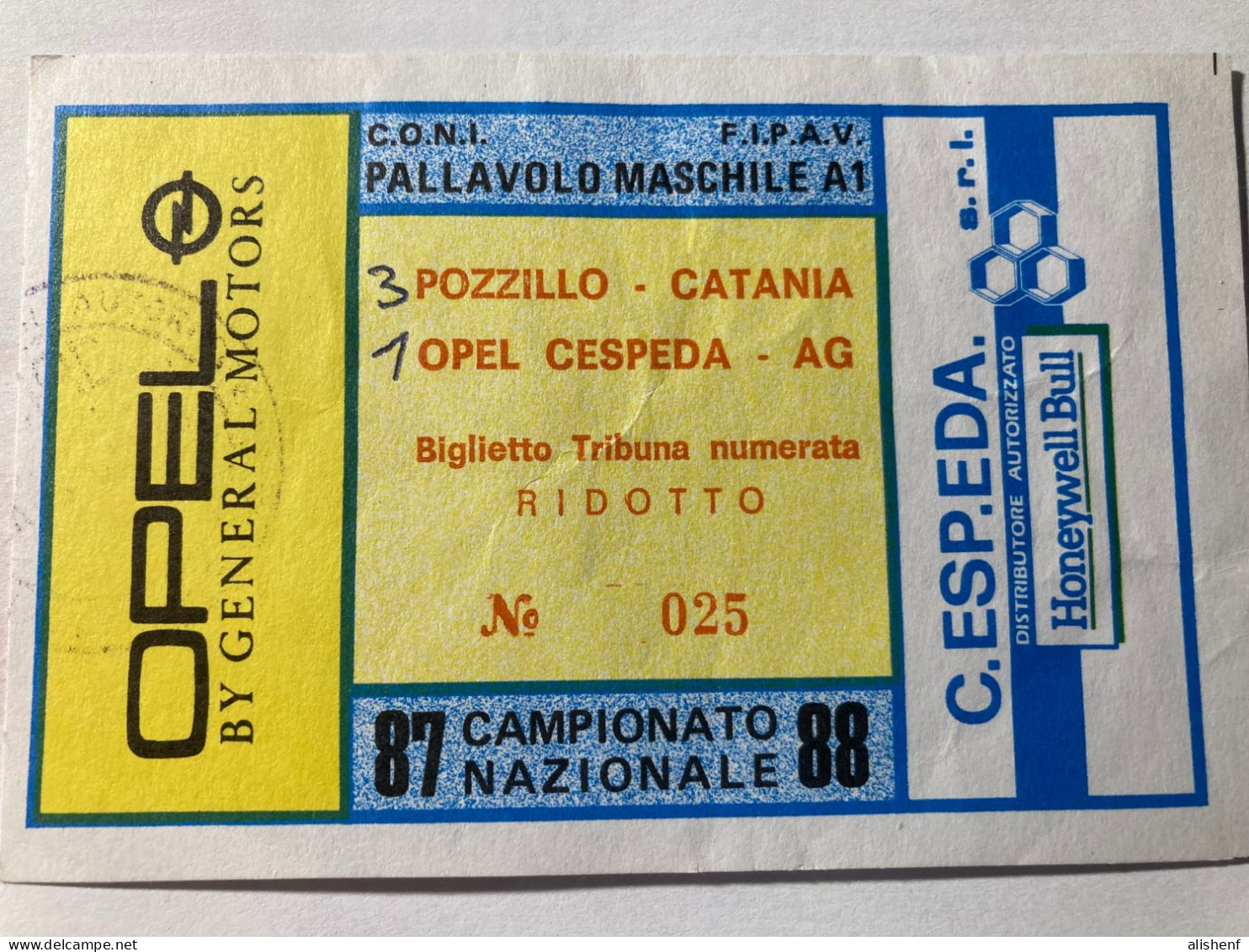Biglietto Pallavolo Mascile Serie A1 Opel Cespeda Agrigento Pozzillo Catania Campionato 1987-88 - Eintrittskarten