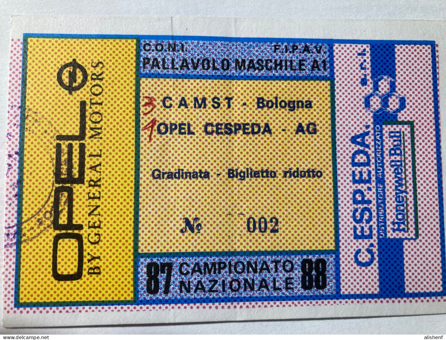 Biglietto Pallavolo Maschile A1 Opel Cespeda Agrigento CAMST Bologna Campionato 1987-88 - Toegangskaarten