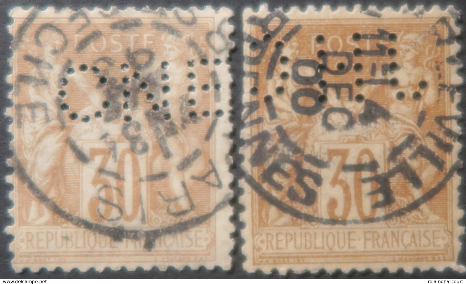 R1311/3032 - FRANCE - SAGE TYPE II N°80 Timbres Perforés " CNE " Et " JHC " Oblitérés - 1876-1898 Sage (Type II)