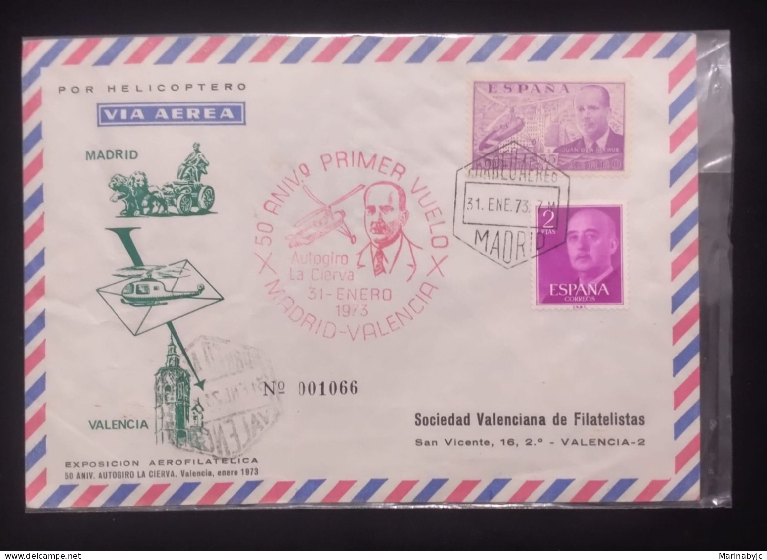 D)1973, SPAIN, LETTER SENT TO VALENCIA, AIR MAIL BY HELICOPTER, 50TH ANNIVERSARY FIRST FLIGHT MADRID-VALENCIA, AEROPHILA - Altri & Non Classificati
