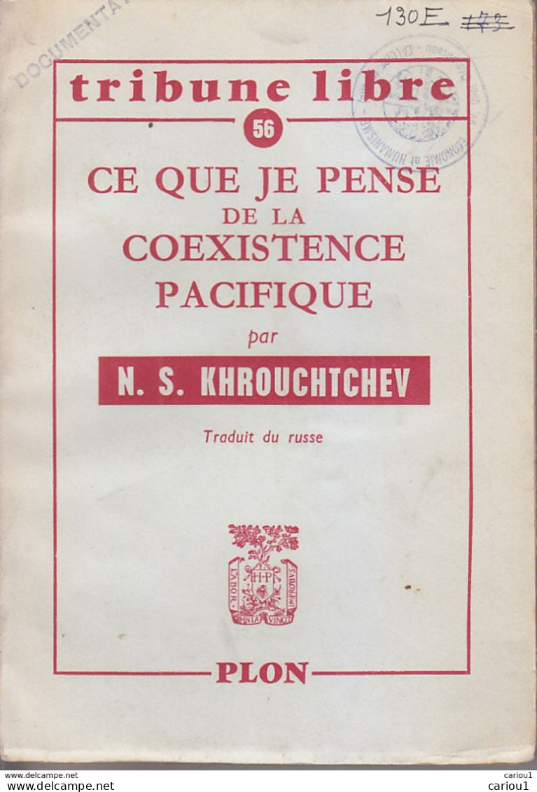 C1 KHROUCHTCHEV La COEXISTENCE PACIFIQUE Communisme RUSSIE URSS 1960 SP Port Inclus France - Storia