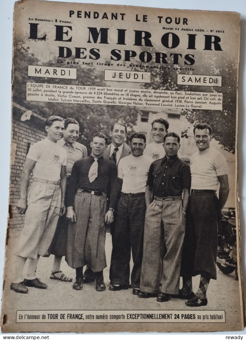 Le Miroir Des Sports - 11 Juillet 1939 (N. 1071) - Other & Unclassified