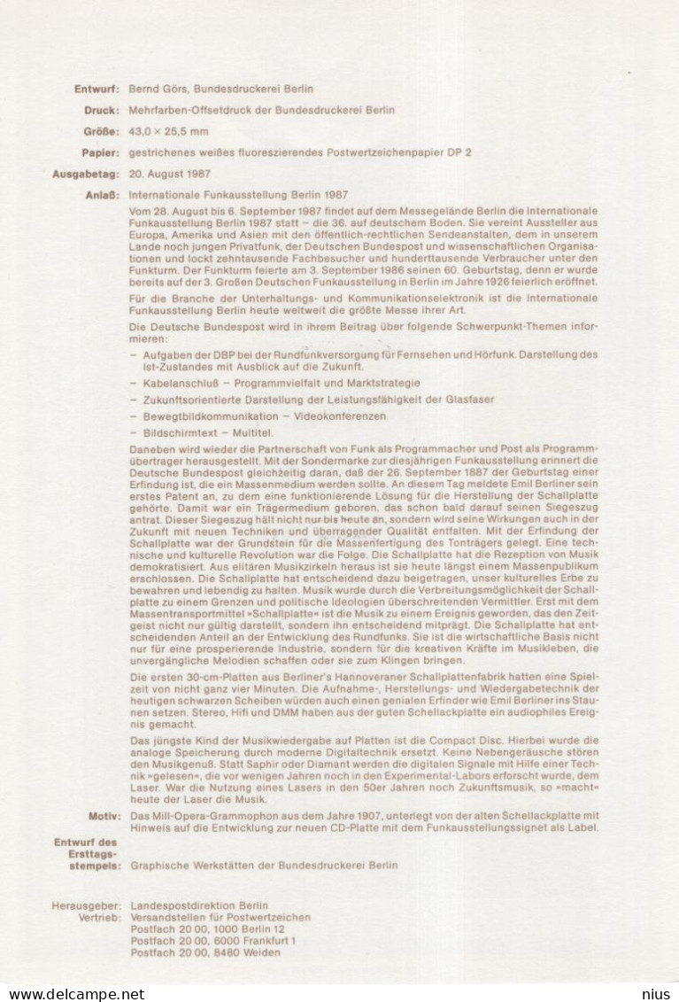 Germany Deutschland 1987-9 Funkausstellung, Radio, Dog Dogs Music Musik, Schallplatte, Vinyl Record, Canceled In Berlin - 1981-1990