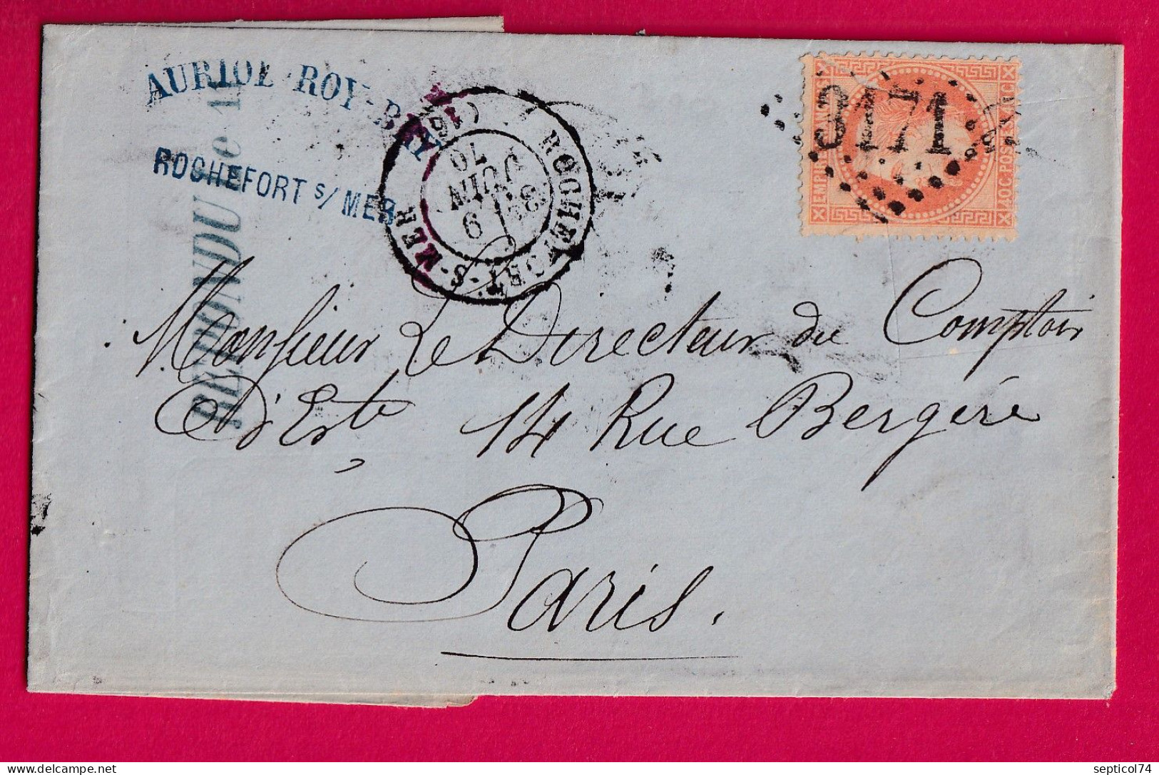 N°38 GC 3171 ROCHEFORT SUR MER CHARENTE INFERIEURE POUR PARIS LETTRE - 1849-1876: Klassik