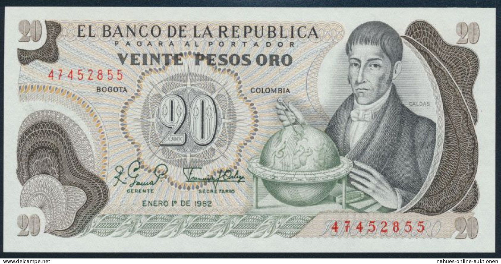 Geldschein Banknote Colombia Kolumbien 20 Pesos Oro 1982 UNC P409 - Other & Unclassified