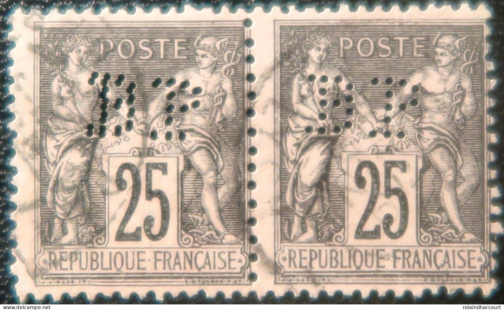 R1311/3035 - FRANCE - SAGE TYPE II (PAIRE) N°97 Timbres Oblitérés Et Perforé " BP " >>> Double Perforation BP à Gauche - 1876-1898 Sage (Tipo II)