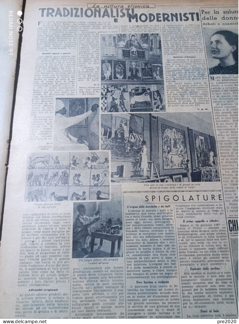 LA DOMENICA DEL CORRIERE 1937 LA PITTURA ETIOPICA TORGIANO PIZZO CALABRO CANNONIERI - Otros & Sin Clasificación