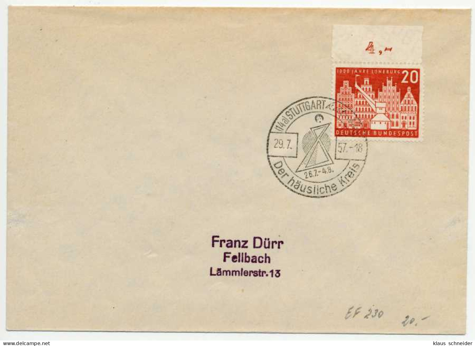 BRD 1956 Nr 230 BRIEF EF X5BC612 - Cartas & Documentos