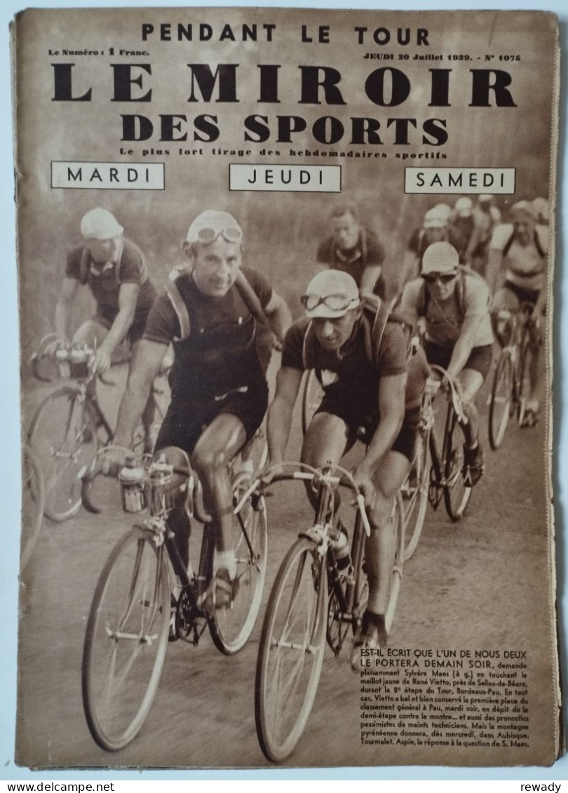 Le Miroir Des Sports - 20 Juillet 1939 (N. 1075) - Altri & Non Classificati