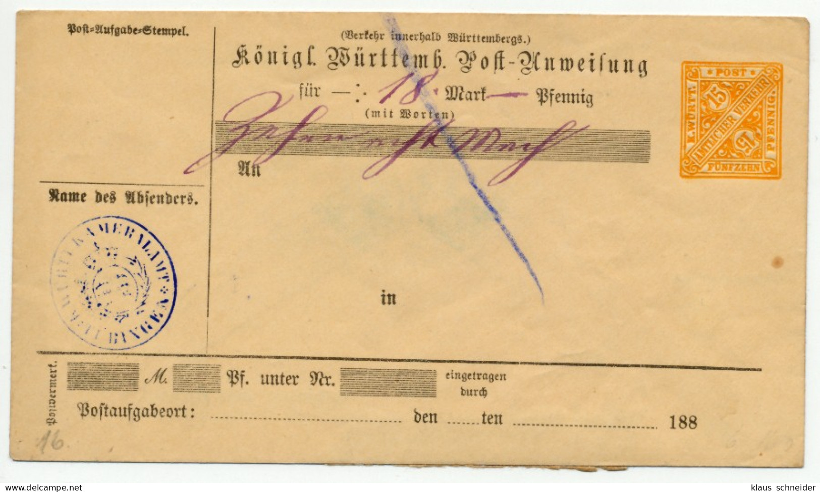 WÜRTTEMBERG Nr ADU16Ia GEBRAUCHT UMSCHLAG X73E912 - Lettres & Documents