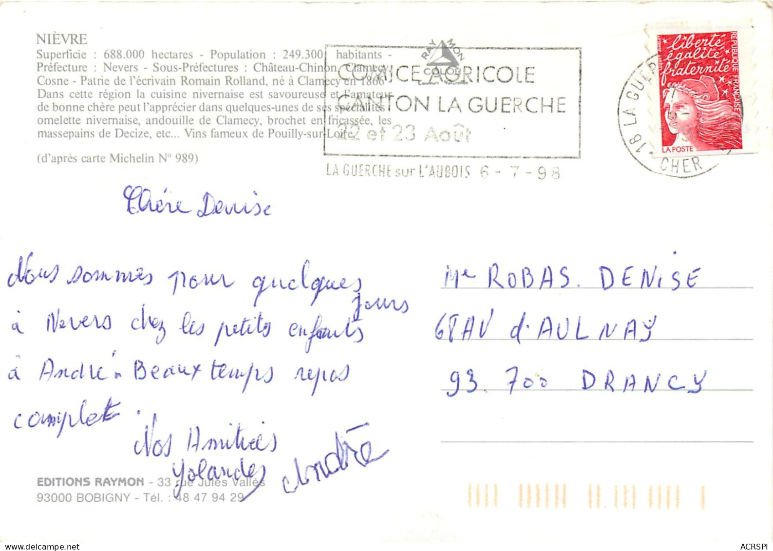 NIEVRE Cosne Patrie De L Ecrivain Romain Rolland 20(scan Recto-verso) MC2419 - Cosne Cours Sur Loire