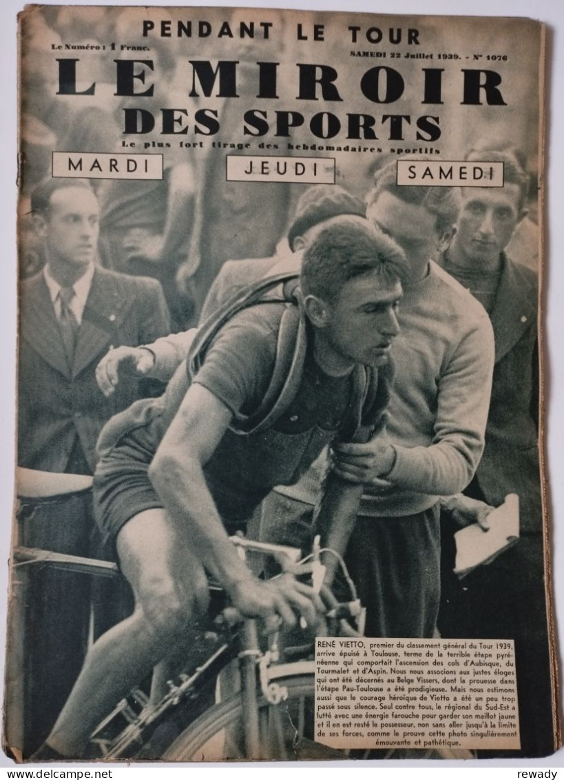 Le Miroir Des Sports - 22 Juillet 1939 (N. 1076) - Other & Unclassified