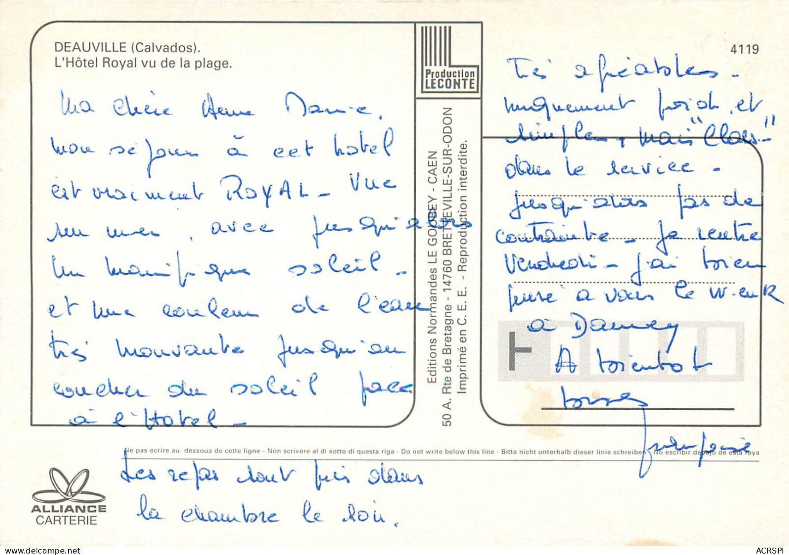 DEAUVILLE L Hotel Royal Vu De La Plage 27(scan Recto-verso) MC2402 - Deauville