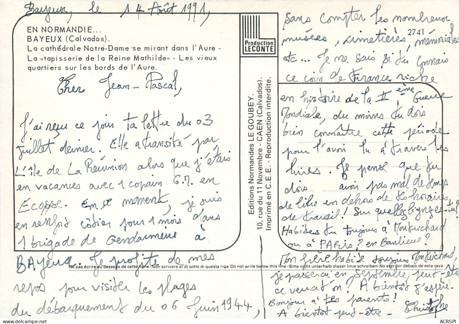 BAYEUX  La Cathedrale Notre Dame Se Mirant Dans L Aure La Tapiserie De La Reine Mathilde 15(scan Recto-verso) MC2402 - Bayeux