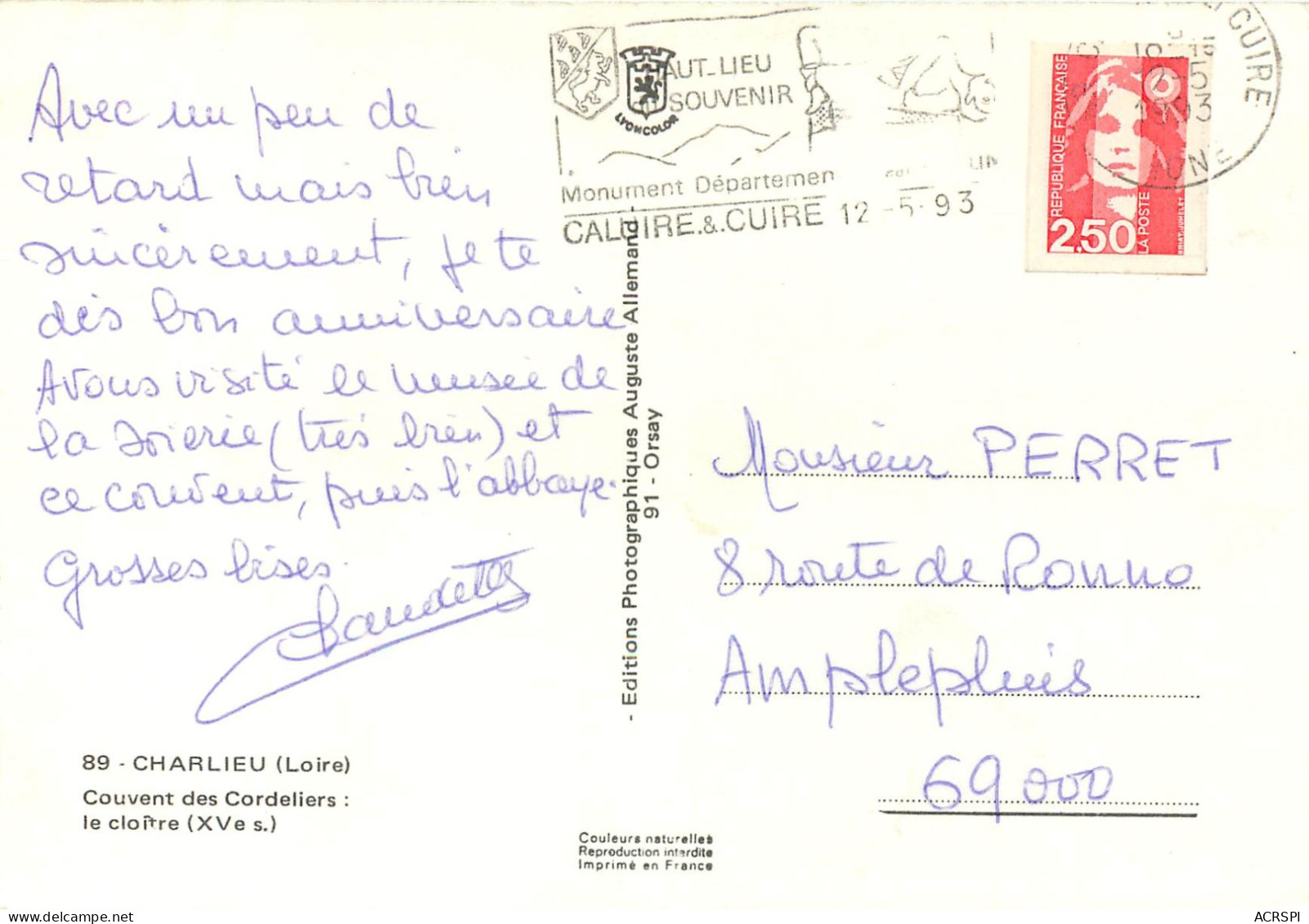 CHARLIEU Couvent Des Cordeliers Le Cloitre 176(scan Recto-verso) MC2435 - Charlieu