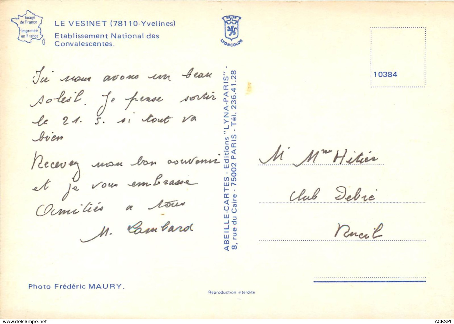 LE VESINET Etablissement National Des Convalescentes 9(scan Recto-verso) MC2451 - Le Vésinet