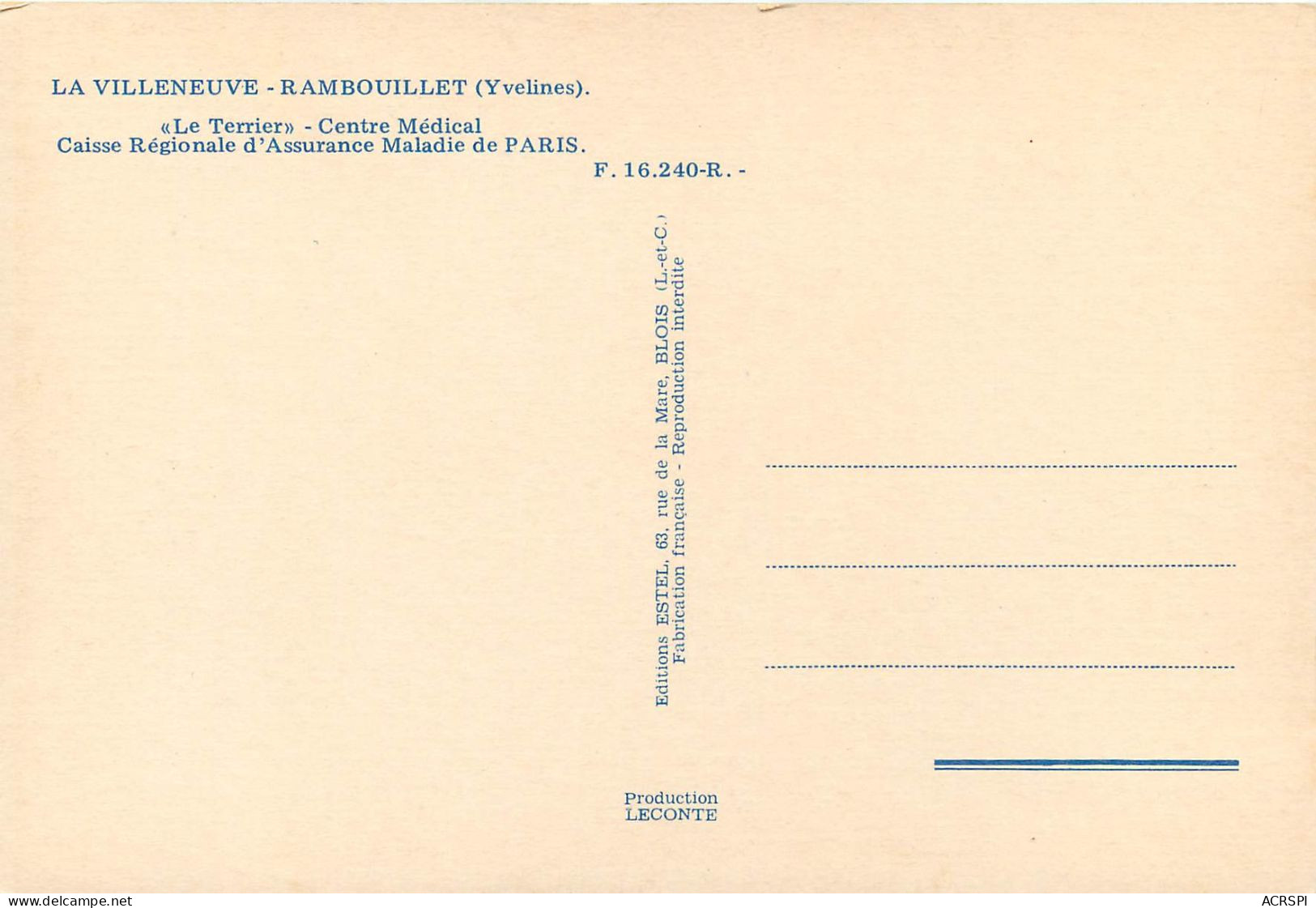 LA VILLENEUVE RAMBOUILET Le Terrier Centre Medical Caisse Regionale D Assurance Maladie 9(scan Recto-verso) MC2450 - Rambouillet