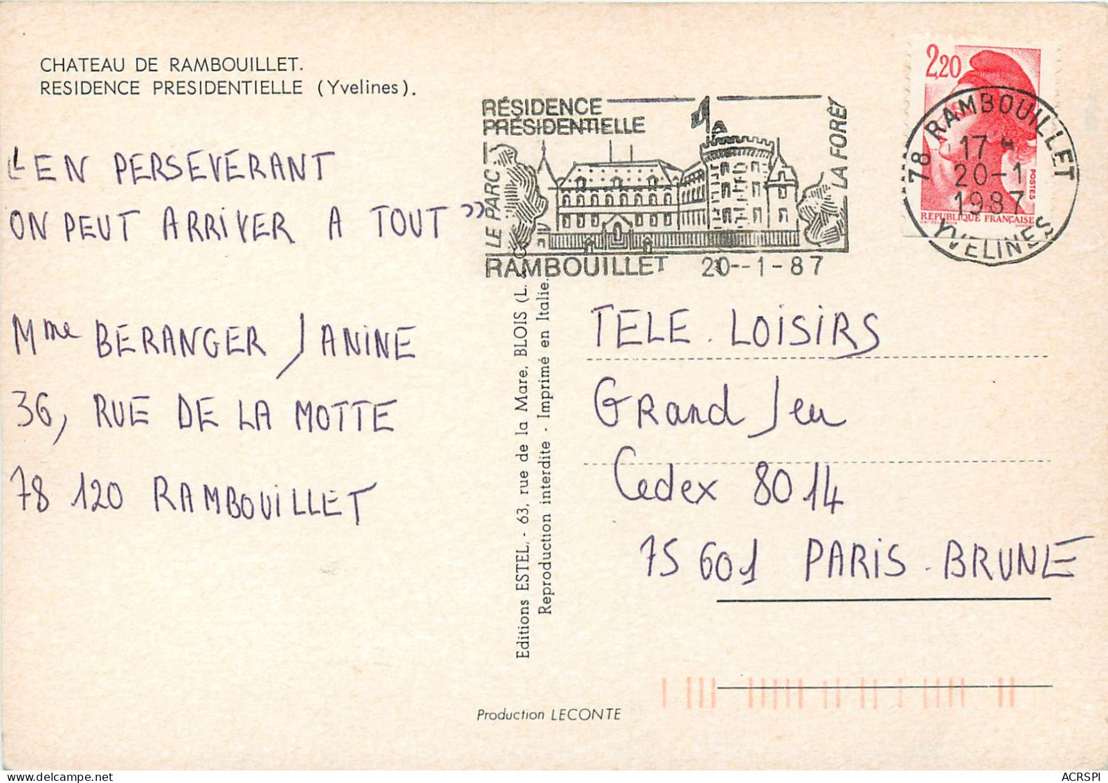 CHATEAU DE RAMBOUILLET Residence Presidentielle 1(scan Recto-verso) MC2450 - Rambouillet (Castello)
