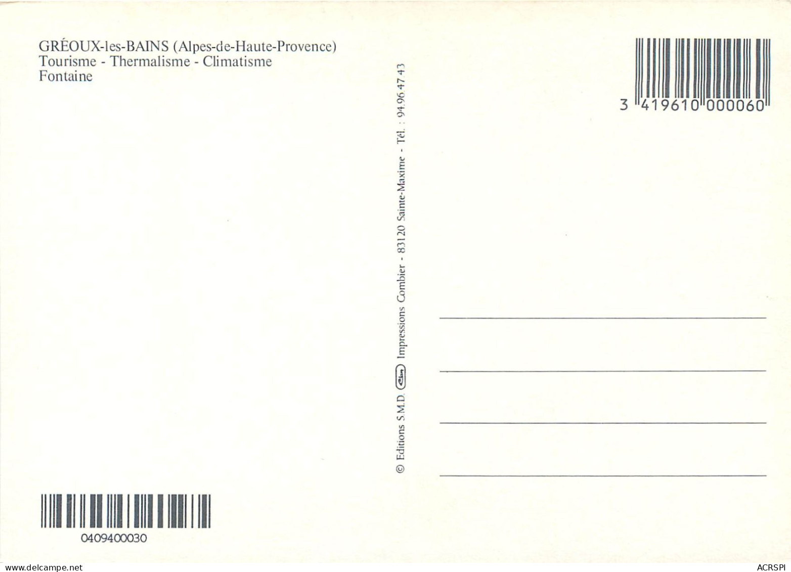 GREOUX LES BAINS Tourisme Thermalisme Climatisme Fontaine 23(scan Recto-verso) MC2446 - Gréoux-les-Bains