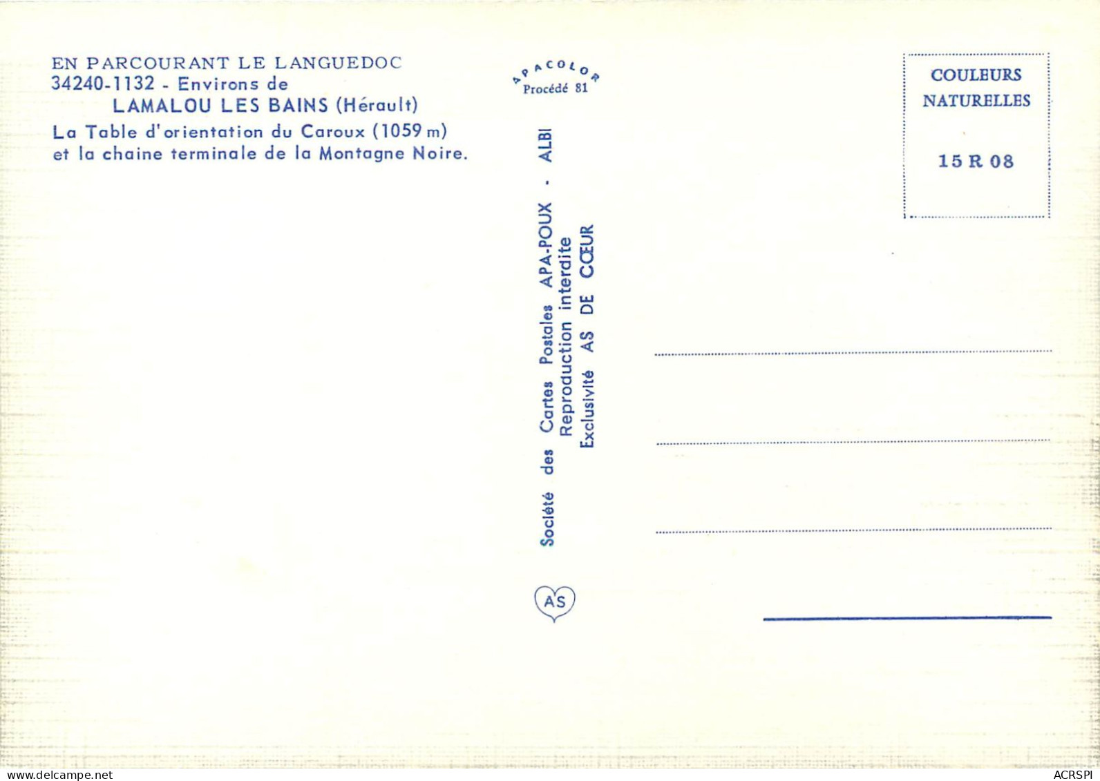 LAMALOU LES BAINS La Table D Orientation Du Caroux 20(scan Recto-verso) MC2477 - Lamalou Les Bains