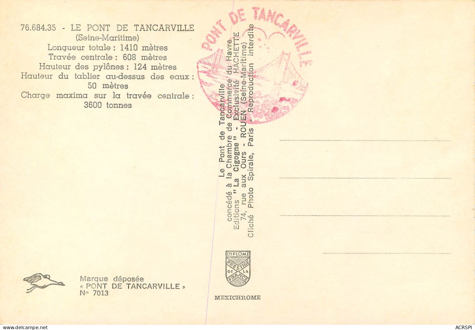 LE PONTDE TANCARVILLE Charge Maxima Sur La Travee Centrale 20(scan Recto-verso) MC2465 - Tancarville
