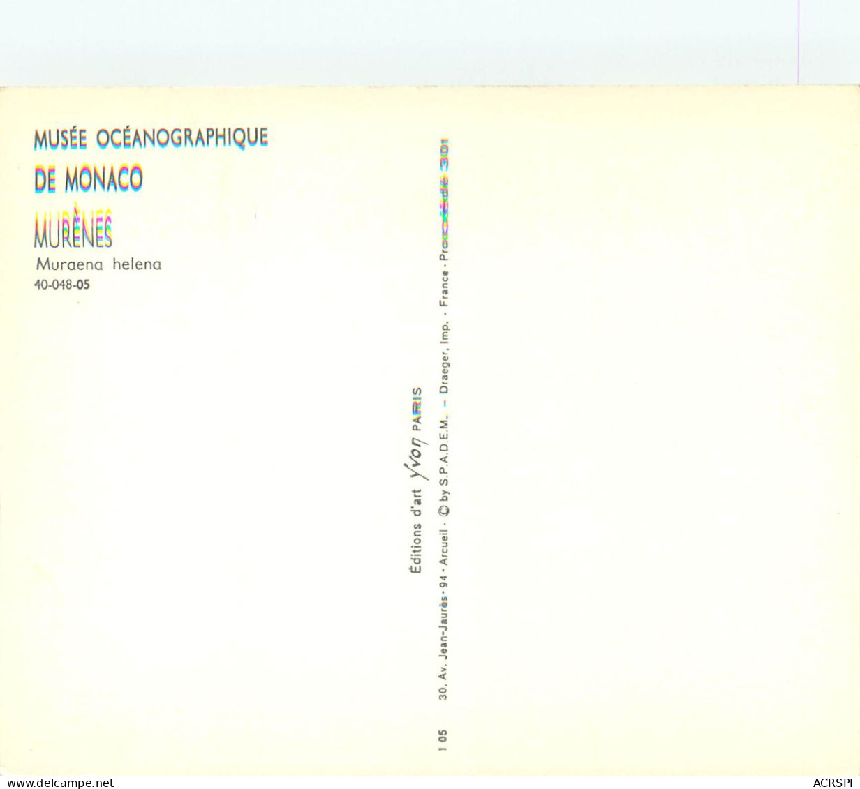 Principaute De MONACO  Musee Oceanograhique  MURENES 24(scan Recto-verso) MC2462 - Autres & Non Classés