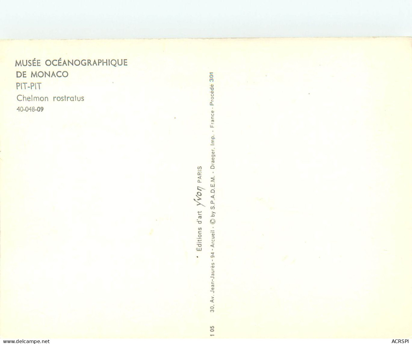 Principaute De MONACO  Musee Oceanograhique Pit Pit Chelmon Rostratus 20(scan Recto-verso) MC2462 - Autres & Non Classés