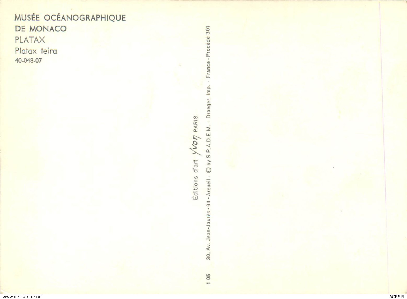 Principaute De MONACO  Musee Oceanograhique  PLATAX 22(scan Recto-verso) MC2462 - Andere & Zonder Classificatie