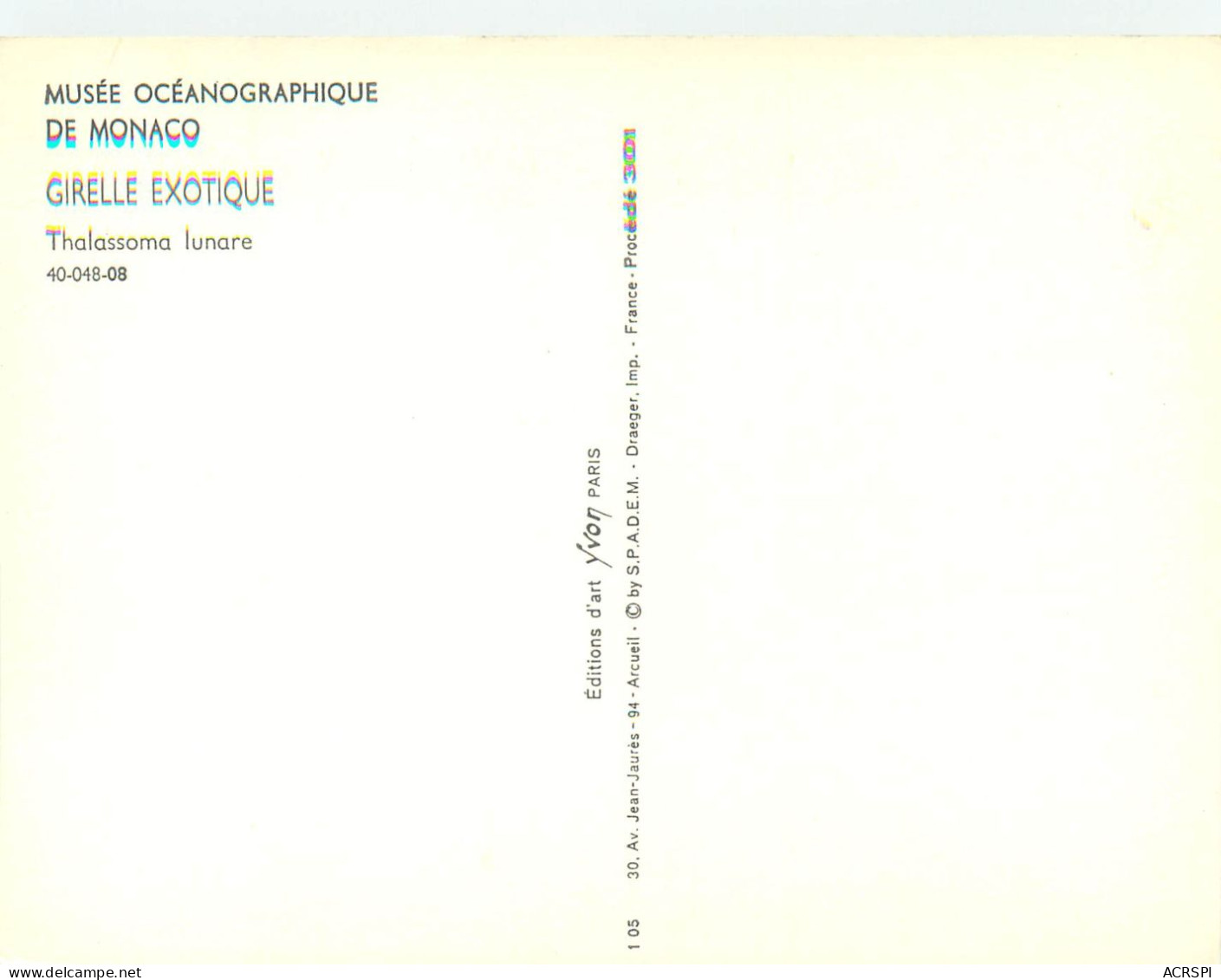 Principaute De MONACO  Musee Oceanograhique  GIRELLE EXOTIQUE 21(scan Recto-verso) MC2462 - Andere & Zonder Classificatie