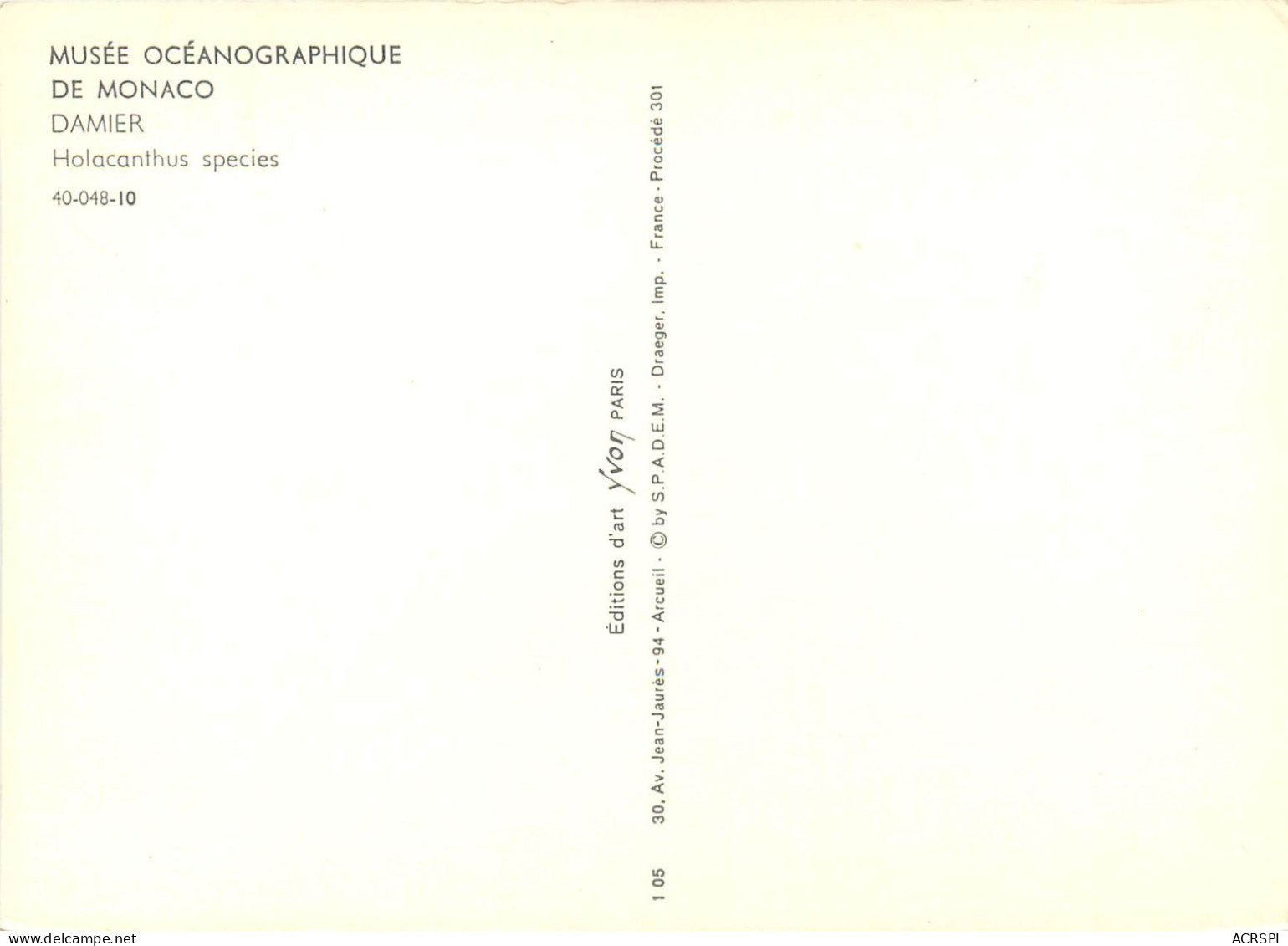 Principaute De MONACO  Musee Oceanograhique  Holacanthus Species 19(scan Recto-verso) MC2462 - Autres & Non Classés