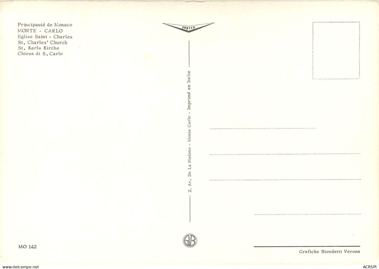 PRINCIPAUTE DE MONACO MONTE CARLO Eglise Saint Charles 4(scan Recto-verso) MC2462 - Andere & Zonder Classificatie