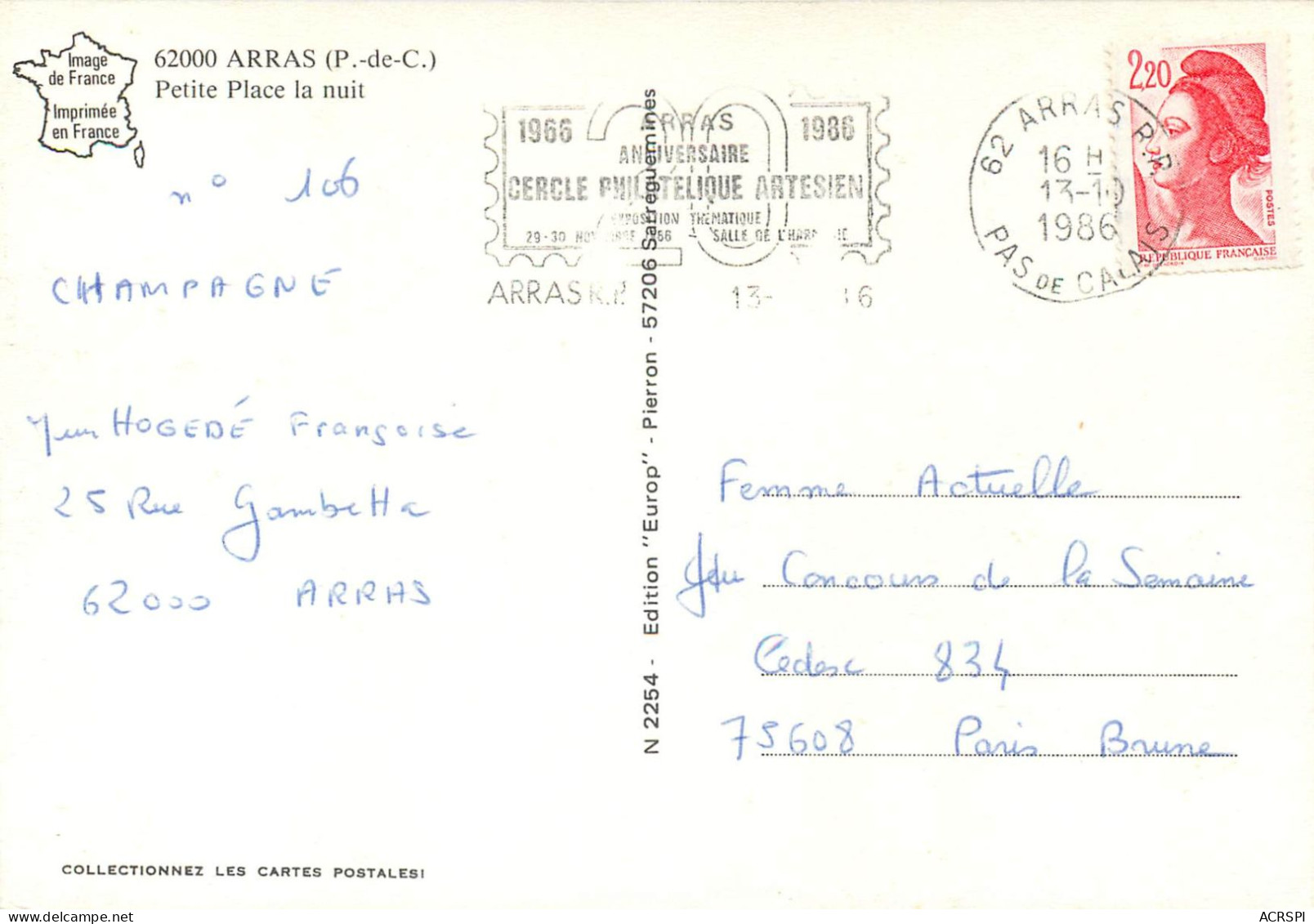 ARRAS Petite Place La Nuit 21(scan Recto-verso) MC2459 - Arras