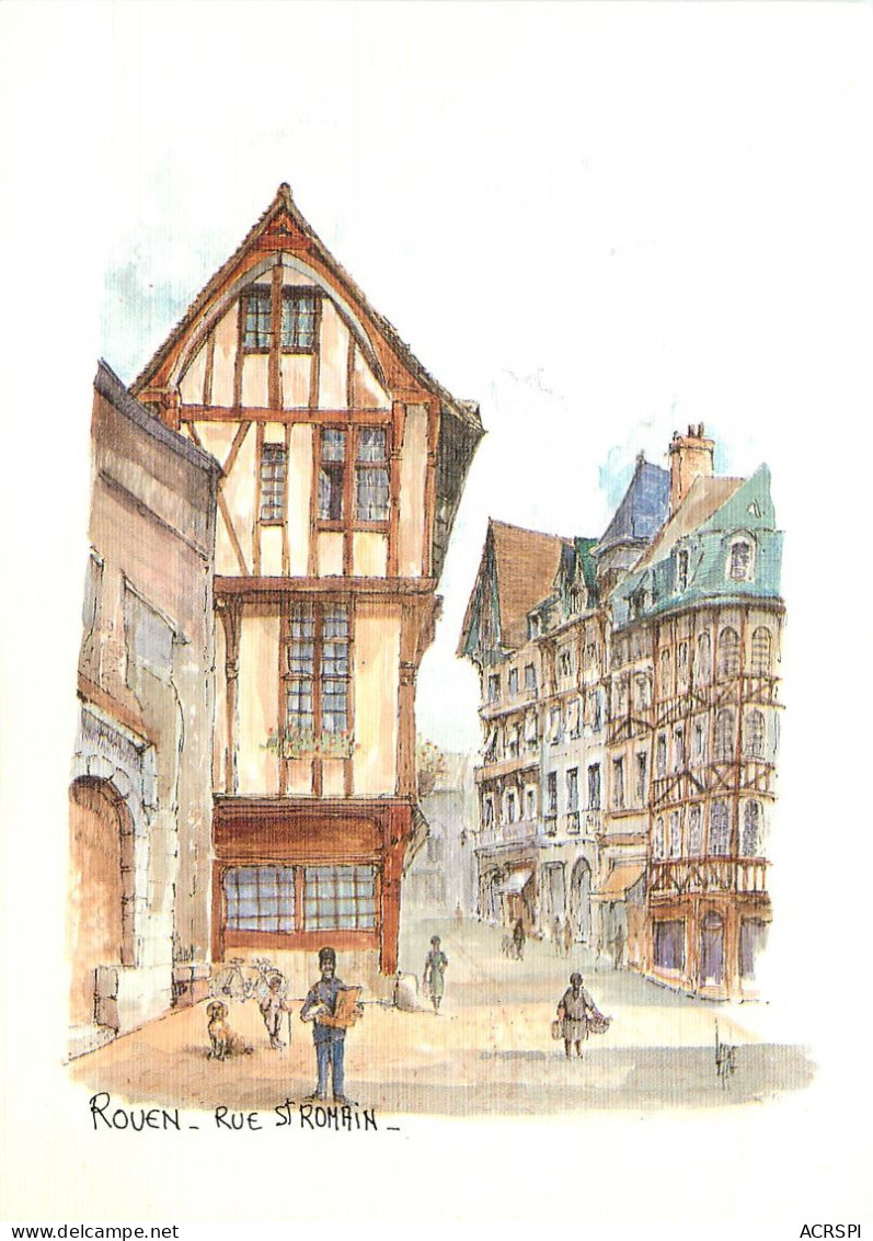ROUEN Rue St Romain Aquarelle Originale 24(scan Recto-verso) MC2495 - Rouen