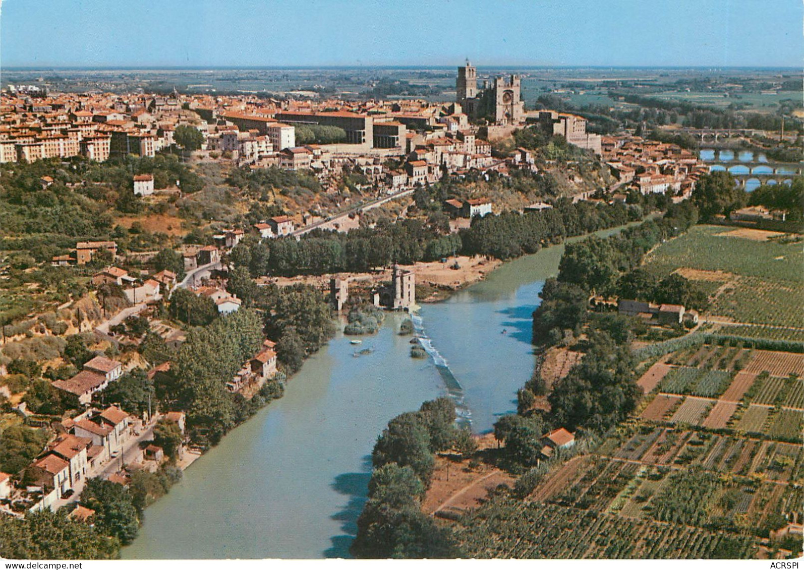 BEZIERS Vue Aerienne La Cathedrale Et Les Trois Ponts Sur L Orb 14(scan Recto-verso) MC2487 - Beziers