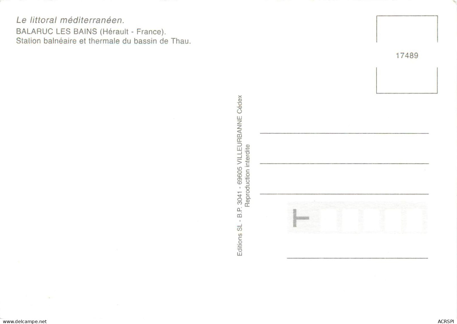 BALARUC LES BAINS Station Balneaire Et Thermale Du Bassin De Thau 19(scan Recto-verso) MC2479 - Autres & Non Classés