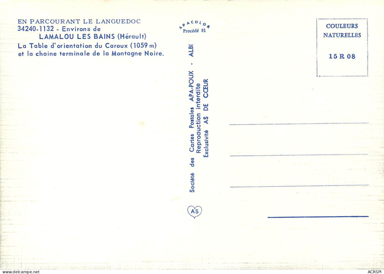 LAMALOU LES BAINS La Table D Orientation Du Caroux 10(scan Recto-verso) MC2499 - Lamalou Les Bains