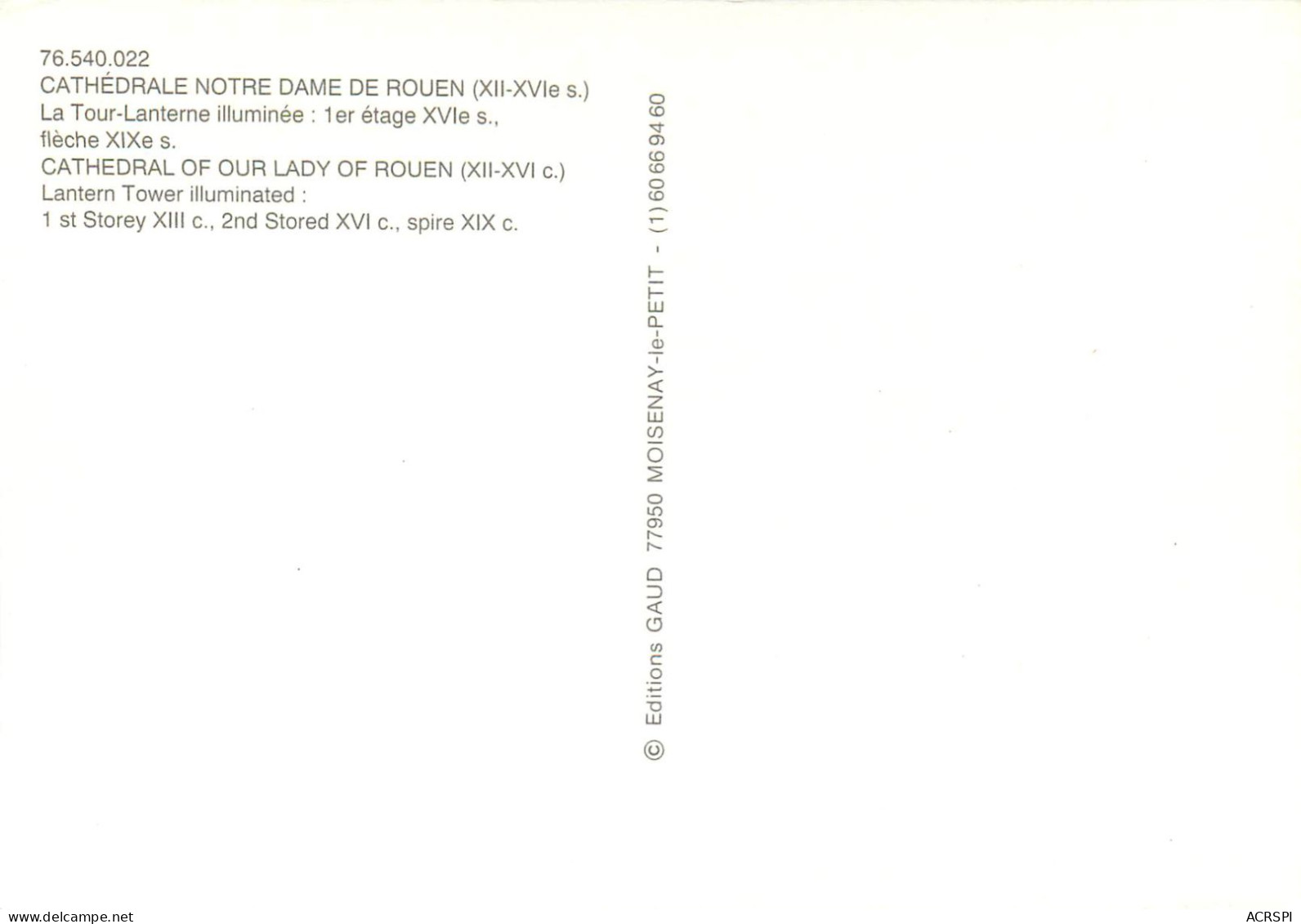 CATHEDRALE NOTRE DAME DE ROOUEN La Tour Lanterne 11scan Recto-verso) MC2498 - Rouen