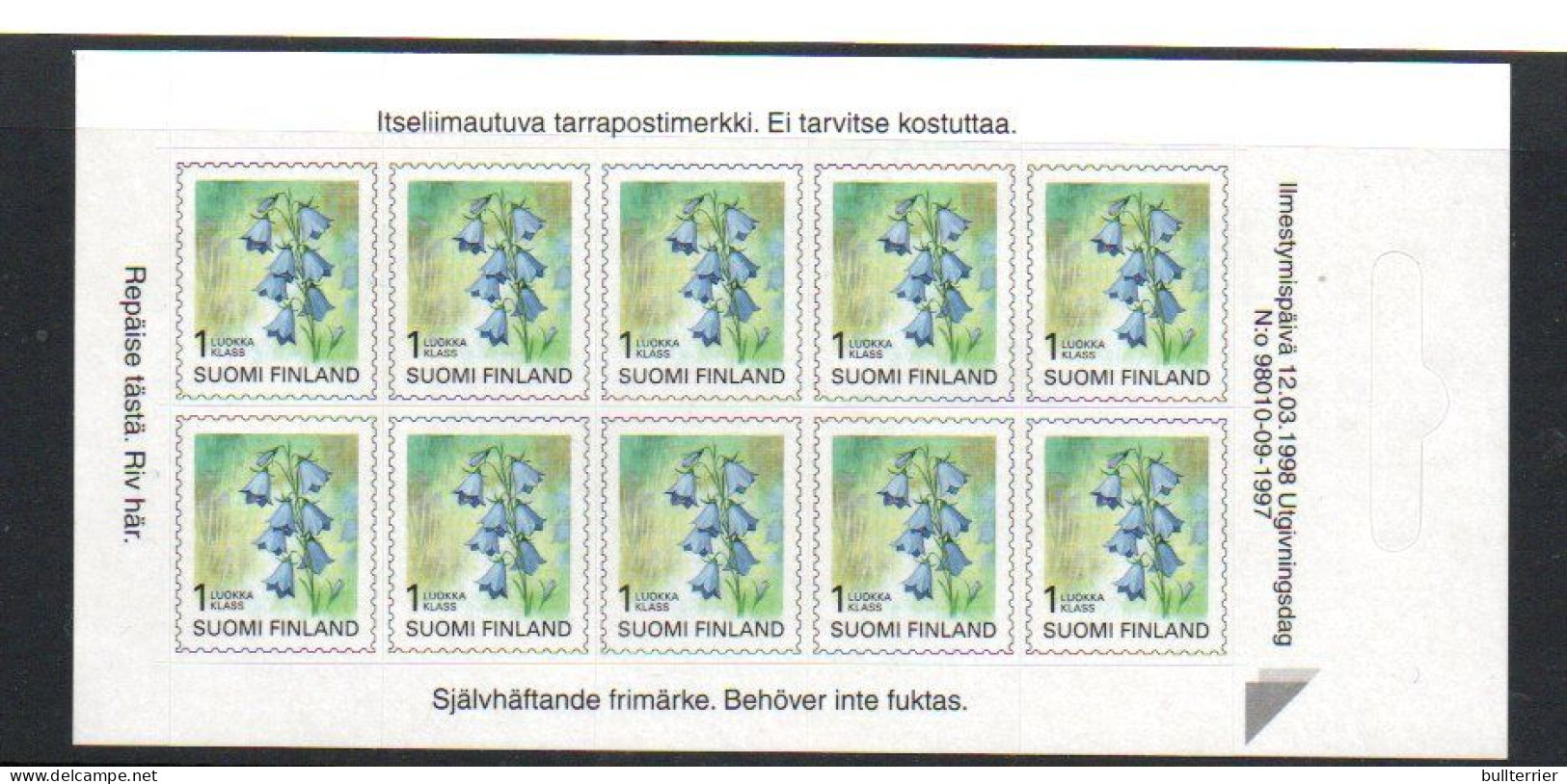FINLAND - 1998 - Flowers / Harebell Booklet Pane Of 10  Mint Never Hinged, Sg Cat £30 - Cuadernillos