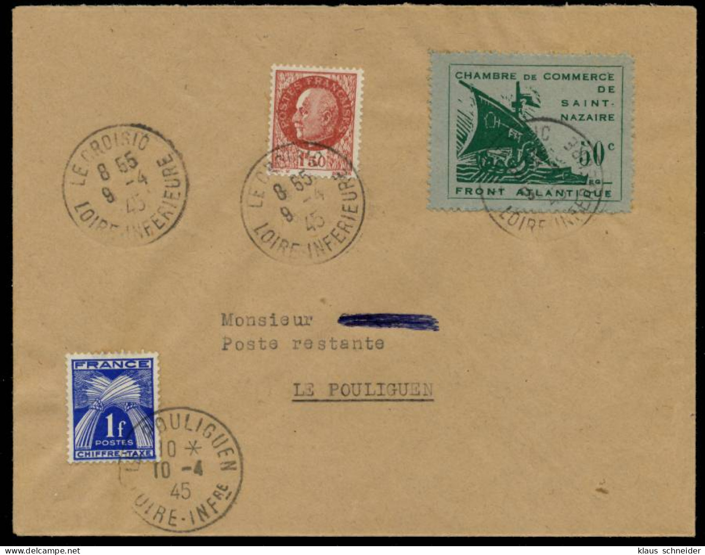 FRANKR. ST. NAZAIRE Nr 1 BRIEF EF Gepr. X6B5486 - Ocupación 1938 – 45